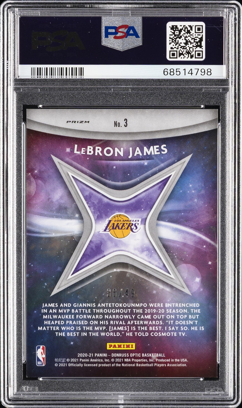 2020 PANINI DONRUSS OPTIC STAR GAZING BLUE #3 LEBRON JAMES 36/49 PSA 10 view 2