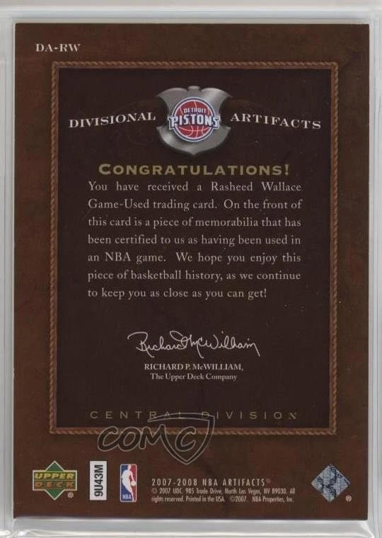 2007-08 Upper Deck Artifacts Divisional Silver /5 Rasheed Wallace #DA-RW Patch - Image 2 of 2