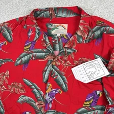 NEW Paradise Found Hawaiian Shirt Mens L Magnum PI Red Parrots Vintage