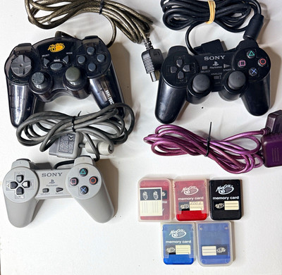Sony PlayStation PS2 Controller Bundle w/ Mad Catz Controller & Memory Cards