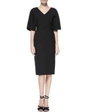 Carolina Herrera V Neck Virgin Wool Sheath Dress Size 4 Made In Italy