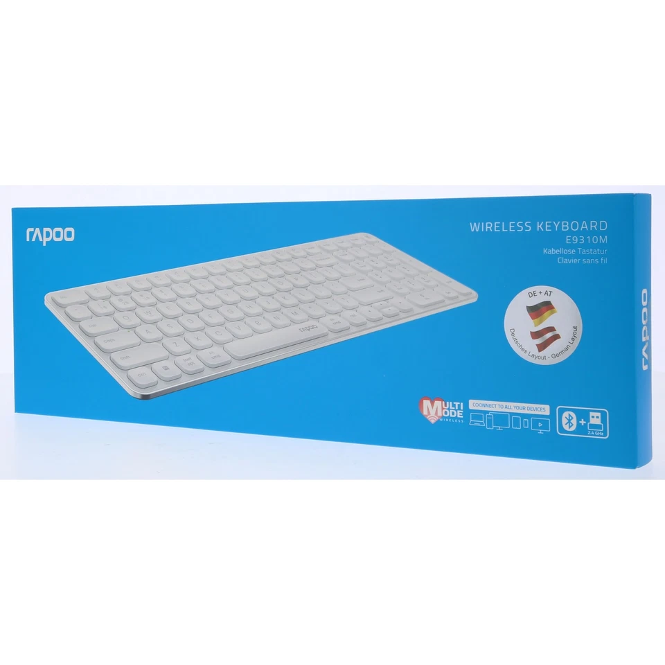 Rapoo E9310M Tastatur | Weiß QWERTZ DE Bluetooth 2,4GHz kabellos ultraflach USB - Bild 4 von 4