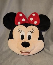 Disney Minnie Mouse Decorative Face Cushion Pillow Soft Plush Red Bow Black Ears