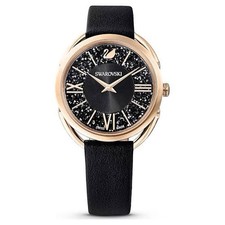 Swarovski Crystalline Glam Watch Leather strap, Black, Rose gold-tone -5452452