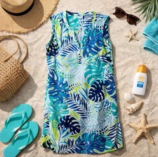 New Avenue Women's Plus Size 18/20 2 Piece Tropical Shift Dress Coverup Beach