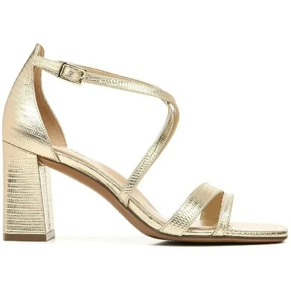 Sandalias de vestir Naturalizer Tiff tacón bloque tiras doradas talla 10,5 nuevas con etiquetas Foto 2 de 4