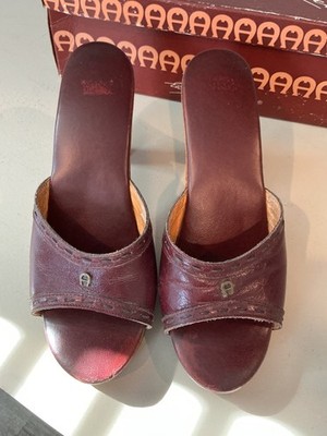 Vintage Etienne Aigner Burgundy Leather Mules A Logo Early 