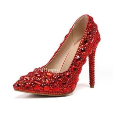 Rhinestones Women's Stiletto Heels Pumps Shoes Pointy Toe Wedding Formal Retro