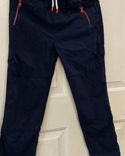 Mini Boden Boys Blue Solid Jogger Pants Drawstring Elastic Waist Pockets Cotton