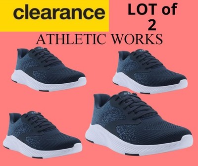 LOT of 2 Athletic Works Men's Running Memory Foam Sneakers Navy/ White Size. 13