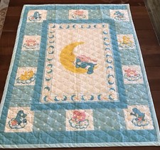 Vintage Care Bears Throw Baby Quilt Blanket 44 X 34 Blue Bedtime Bear