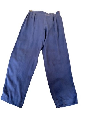 Vintage Josephine Chaus Blue Silk Trousers Sz 16 Pleated High Waist Tapered 90s 
