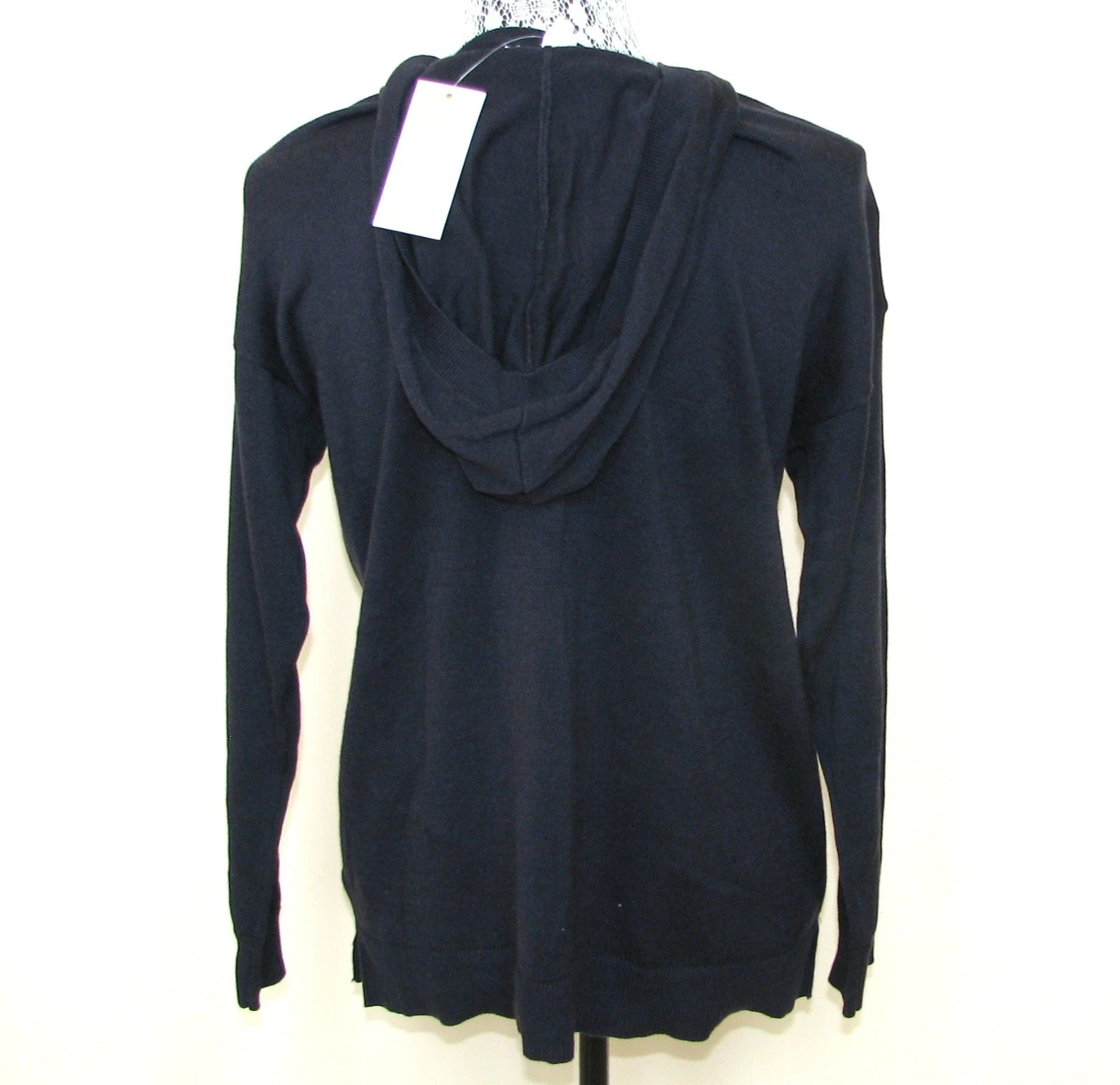 NEW MICHAEL KORS DARK MIDNIGHT BLUE+G TONE CHAIN HOOD SWEATER SHIRT SIZ SMALL