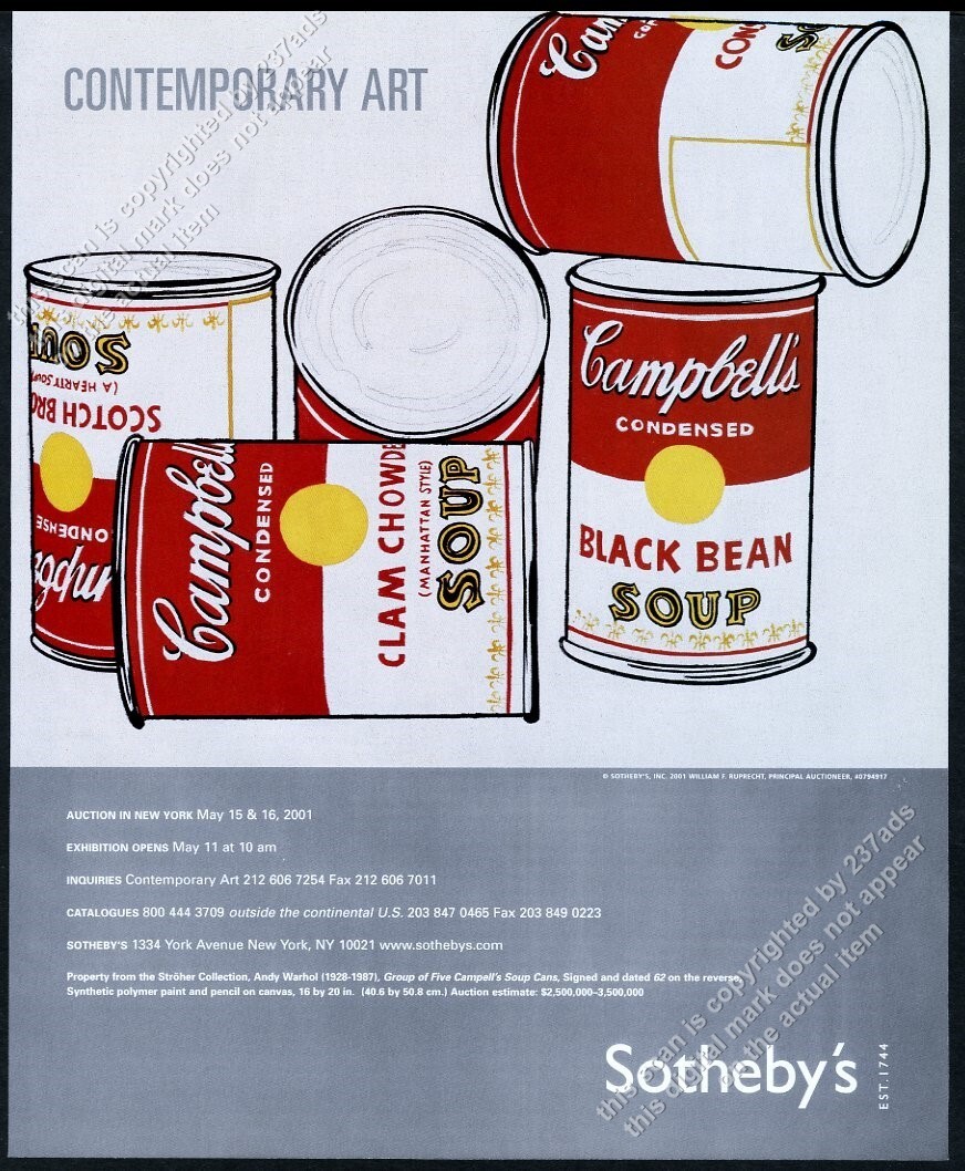 2001 Andy Warhol 5 Campbell's Soup Cans 1962 art Sotheby's