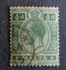 MALTA King George V, 1/2d Postal Revenue,Green  Used