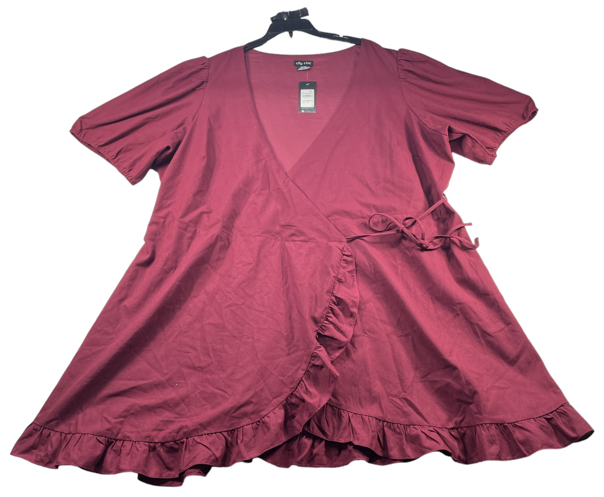 City Chic Wrap Dress Womens Plus size 24 Burgundy Crossover Vneck Linen  Blnd New