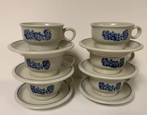 Pfaltzgraff Yorktowne Flat Coffee Cup Soup Chili Mug Bowl and Saucer Set of 6
