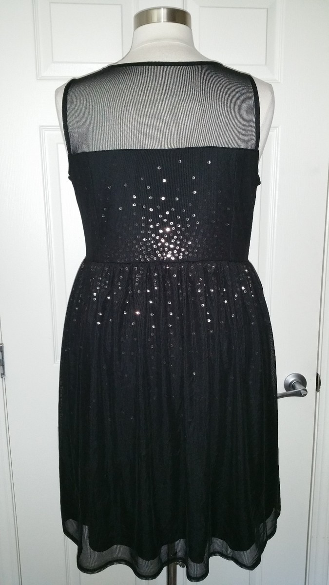 lane bryant black sequin dress NWT NEW $70 LANE BRYANT 14/16 BLACK EMBROID SEQUIN BODICE DRESS 48" B  STRETCH L