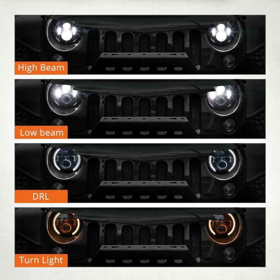 7" INCH Round LED Headlights  Hi-Lo Beam For Ford Mustang F-150 F-250 F-350 - Image 2 of 4