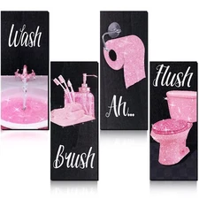 Chinco 4 Pcs Women Funny Wall Art Bathroom Decor 9.84 x 3.94 x 0.2 Inch Glam ...