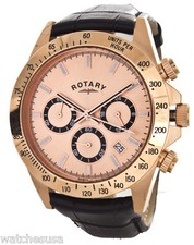 Rotary Men's Watch Rose Gold-Tone Chronograph Leather Band Watch GS00143/25