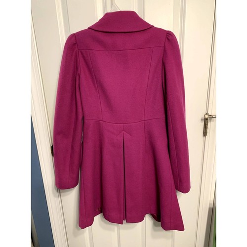 Moda International Magenta Puff Sleeve Wool Double Breasted Swing Peacoat Size 6 - Picture 2 of 8