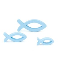 Deko Fisch 3Er Set Hellblau Aus Holz - Tisch Deko Taufe Kommunion Konfirmation
