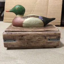 Vintage Duck Lidded Ceramic Box  Figurine Trinket Dish Ring Box Tray 7" X 4"
