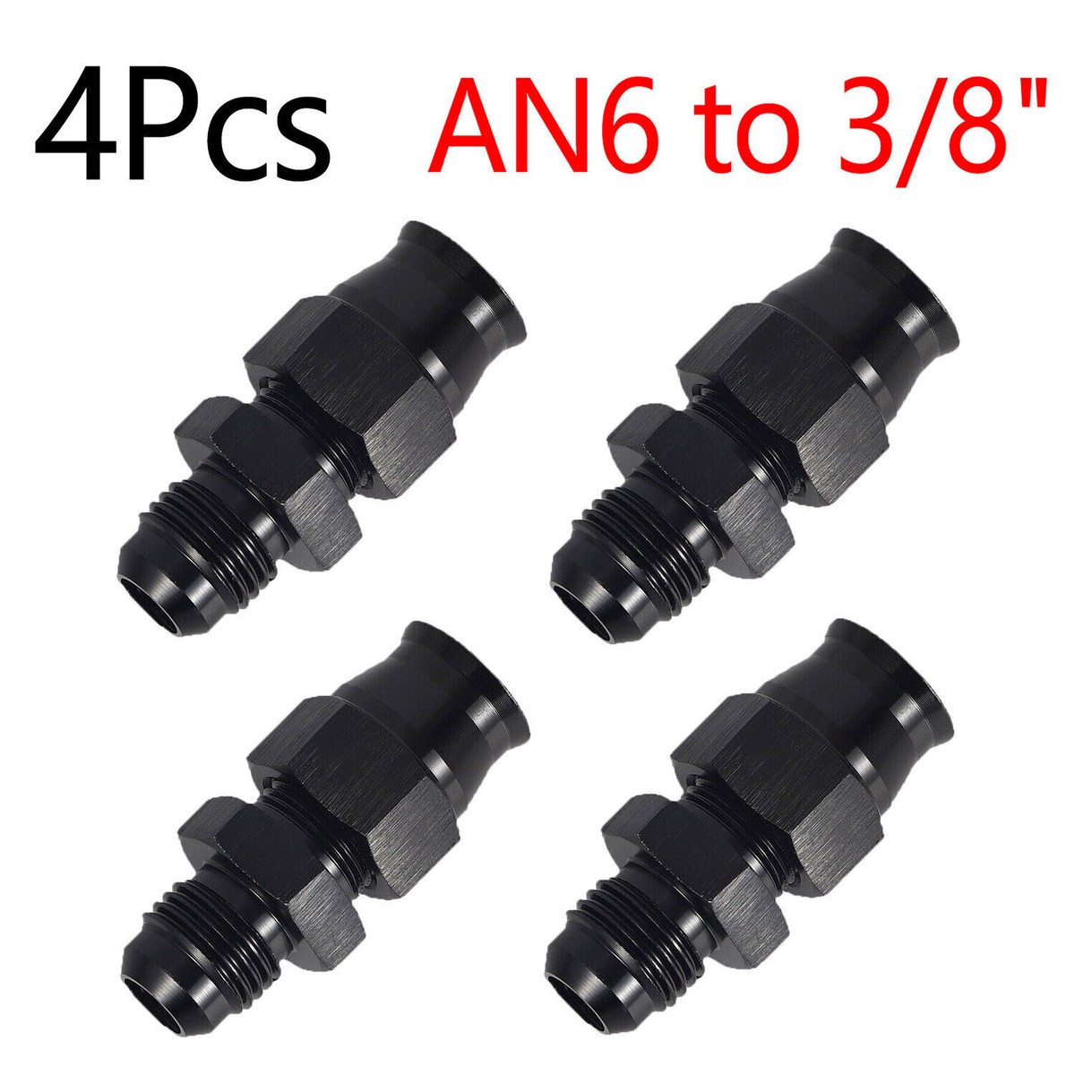 SAUTO 4PC 6AN To 3/8" Tube Hardline Fuel Line Adapter Fittings – Anodized Black Aluminum