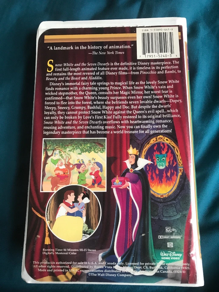 Walt Disney’s Snow White and The Seven Dwarfs VHS Masterpiece. - Image 2 of 4