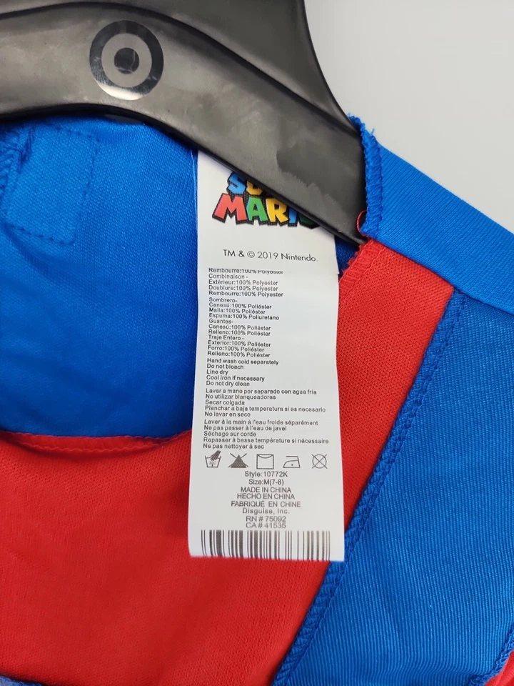 Disfraz de Super Mario Brothers de lujo para niños talla M 7-8 sombrero guantes escondite incl. Foto 4 de 4