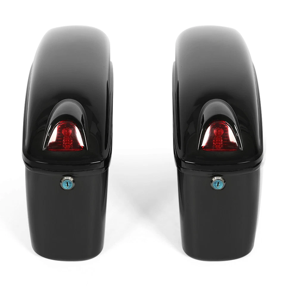 Universal Hard Saddlebag Saddle Bags w/Light For Honda Harley Cruiser Motorcycle - Image 3 of 4