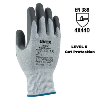 6x Uvex Schnittschutzhandschuhe CUT 5 Schutzhandschuhe Klinge, Metall, Glas, Bauherren