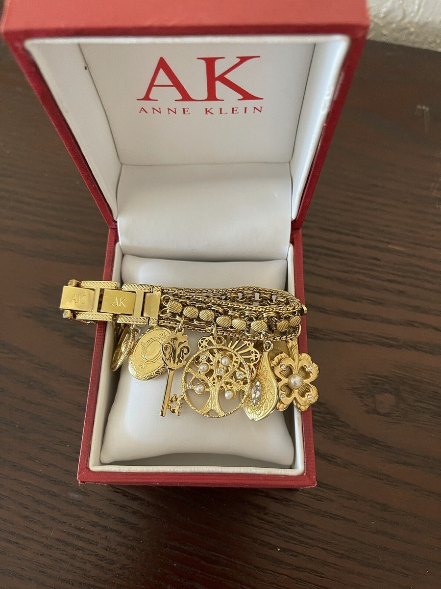 Anne Klein Gold Tone & Rhinestones Charm Bracelet bling watch NEW BATTERY Legacy Charm Bracelet Watch | Anne Klein main image 3