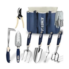 Aimerla Gardening Tools Set of 9 Heavy Duty Garden Tools with Non-Slip Rubber...