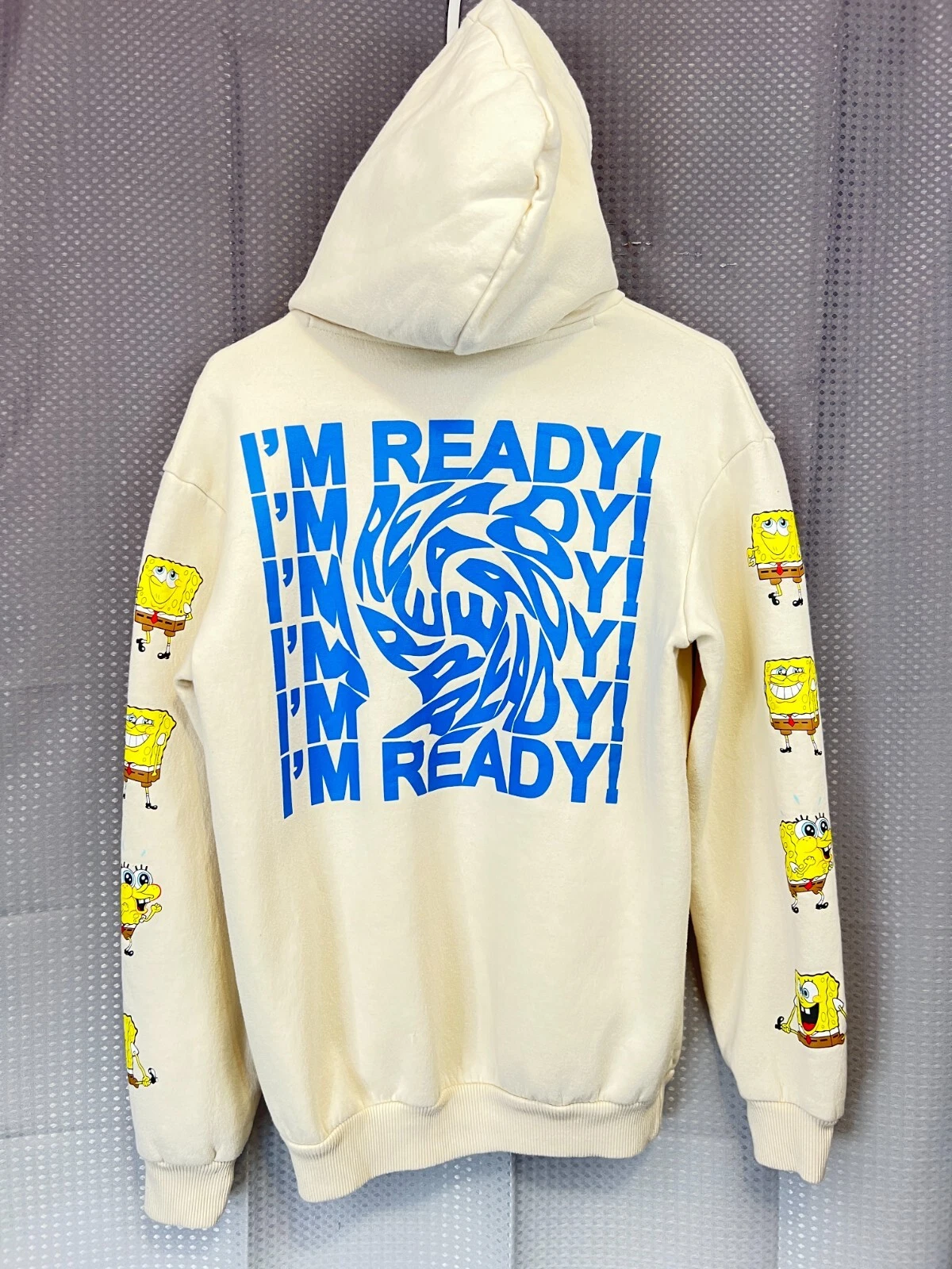 OFF WHITE Felpa con cappuccio SPONGBOB Nickelodeon adulto media bianco sporco doppio lato film