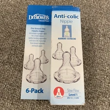 Dr Brown's Anti Colic Baby Bottle Nipple 6 Pack Narrow Slow Flow Level 1 Nipples