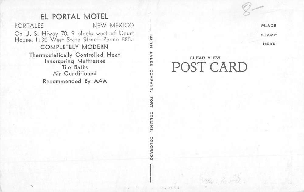 Portales New Mexico El Portal Motel Street View Antique Postcard K71080