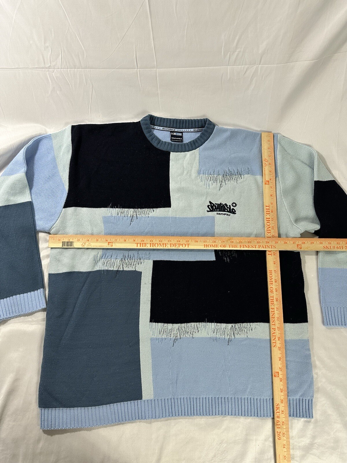 Vintage Southpole Blue Patchwork Pullover Sashiko… - image 2