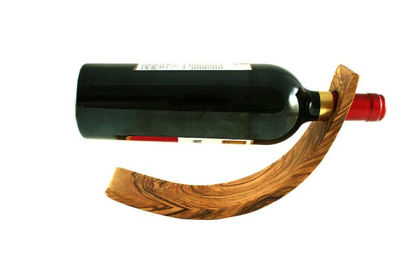 Weinflaschenhalter Olivenholz 28 Cm Lang - Handgefertigt - Dekorativ-image