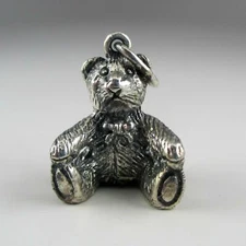 Sterling Silver TEDDY BEAR Charm for Bracelet ARMS DOWN Vintage NEW Pendant CUTE