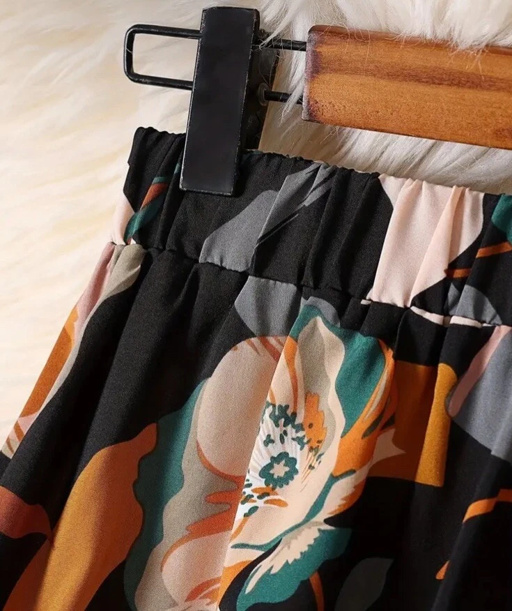 Plus Size 22 3X Stretch Floral Fall Maxi Skirt Black Orange Autumn Leaves NWT - Image 2 of 4