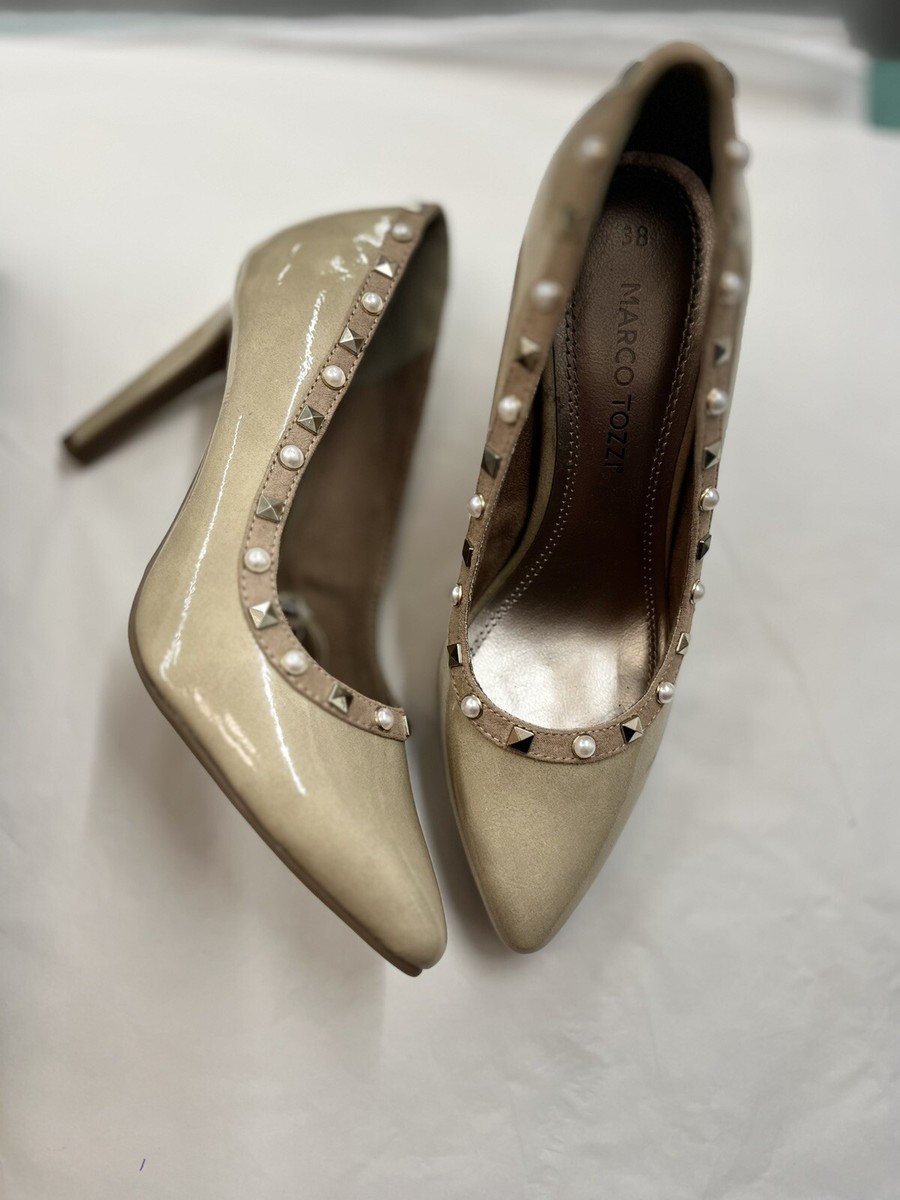 Marco Tozzi Beige Stud Pearl Heels Rrp £99 Size