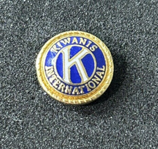 Kiwanis International Blue Enamel Gold Tone Metal Lapel Pin Tie Tack