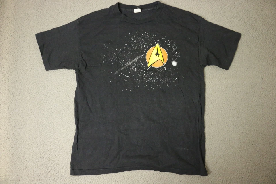 Vintage Star Trek Shirt 1989 Boy's Large Black Short Sleeve USA Made Space Ship - Image 4 of 4