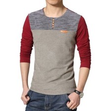 Men's Long Sleeve Tees - For Autumn Clothes Slim Fit Casual Buttons Top Tees 5XL