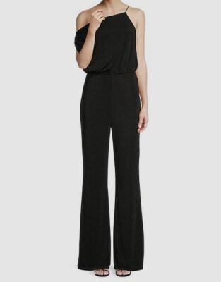 $333 Misha Women's Black Emer Asymmetrical Off-The-Shoulder Jumpsuit Size 10