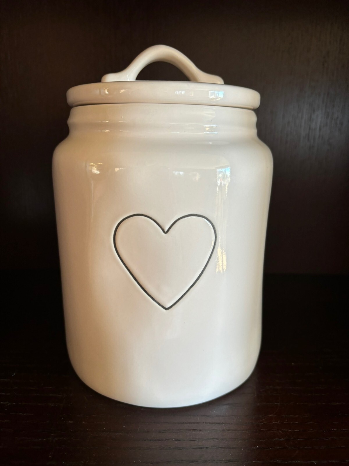 Rae Dunn "HEART" Canister White Black Heart 81/2" Valentine Hug Kiss