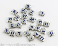 Blue Letter Initials Alphabet Name ID Monogram 9mm Italian Charm Stainless Steel