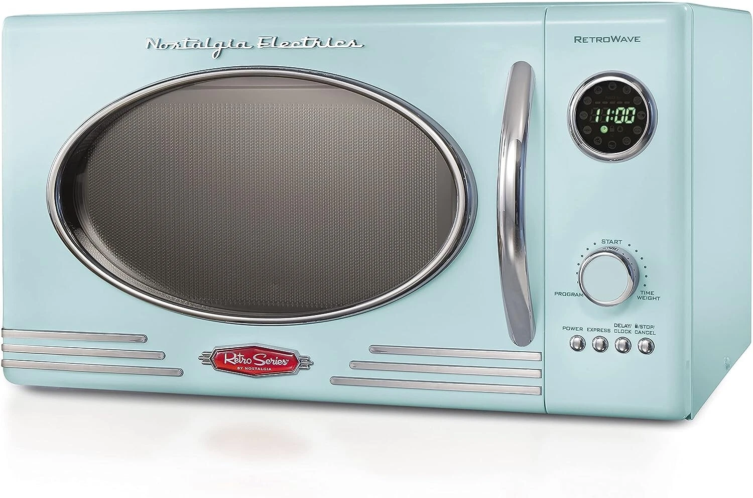 Nostalgia Retro Compact Countertop Microwave Oven 0.9 Cu. Ft. 800-Watts with LED